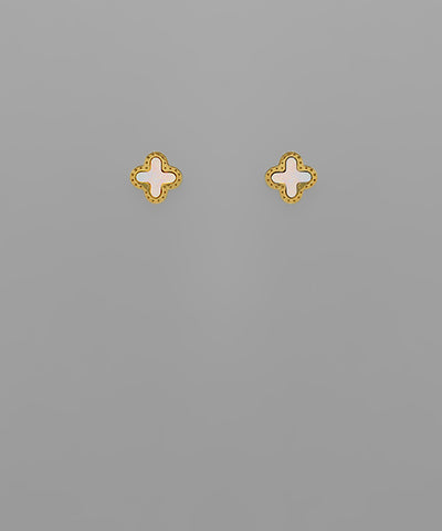 MOTHER OF PEARL 4 LEAF CLOVER STUD SMALL EARRINGS