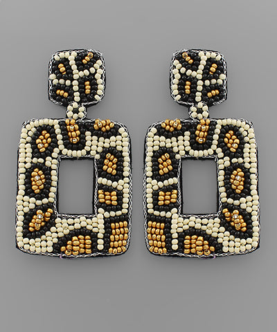 BEADED CHEETAH DROP EARRINGS