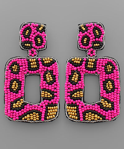 BEADED CHEETAH DROP EARRINGS