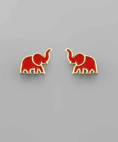 DELTA RED W/GOLD TRIM ELEPHANT STUD EARRINGS