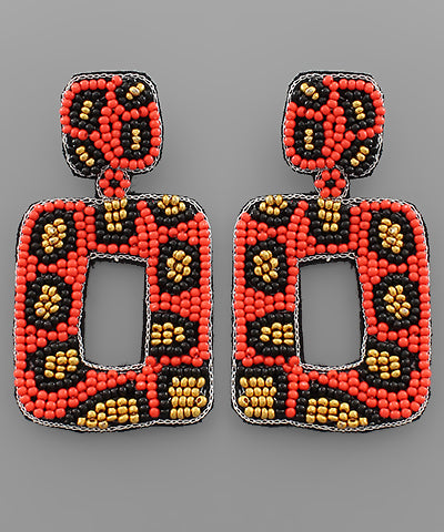 BEADED CHEETAH DROP EARRINGS