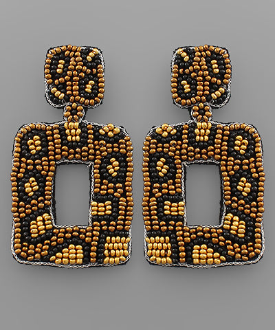 BEADED CHEETAH DROP EARRINGS