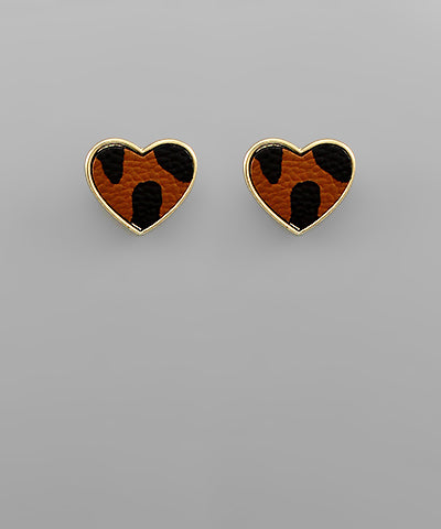 LEATHER CHEETAH HEART STUDS