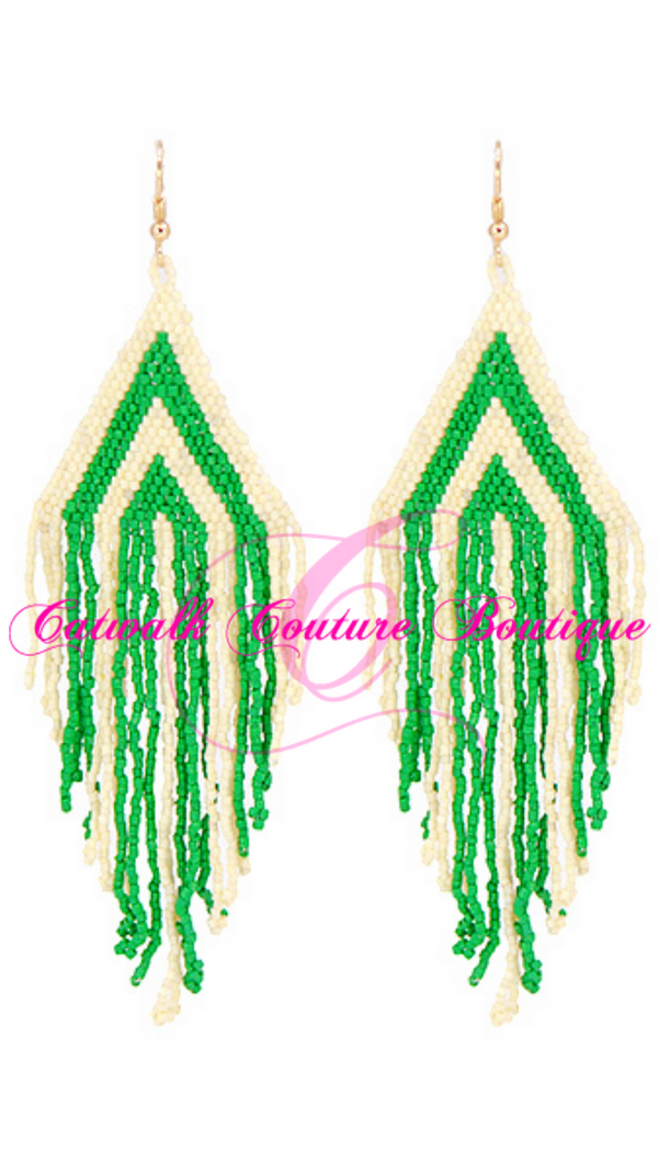 CABO VIBES BEADED FRINGE DANGLE EARRINGS