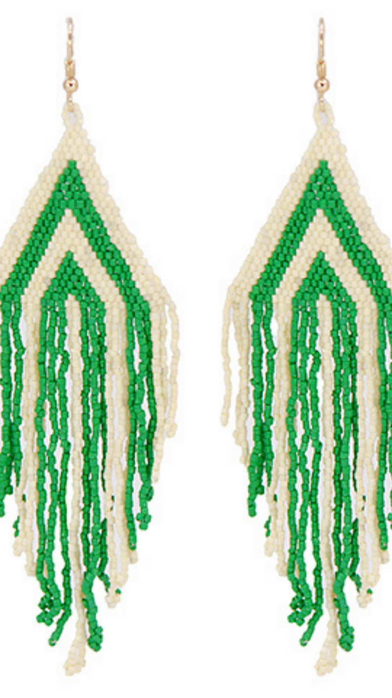 CABO VIBES BEADED FRINGE DANGLE EARRINGS