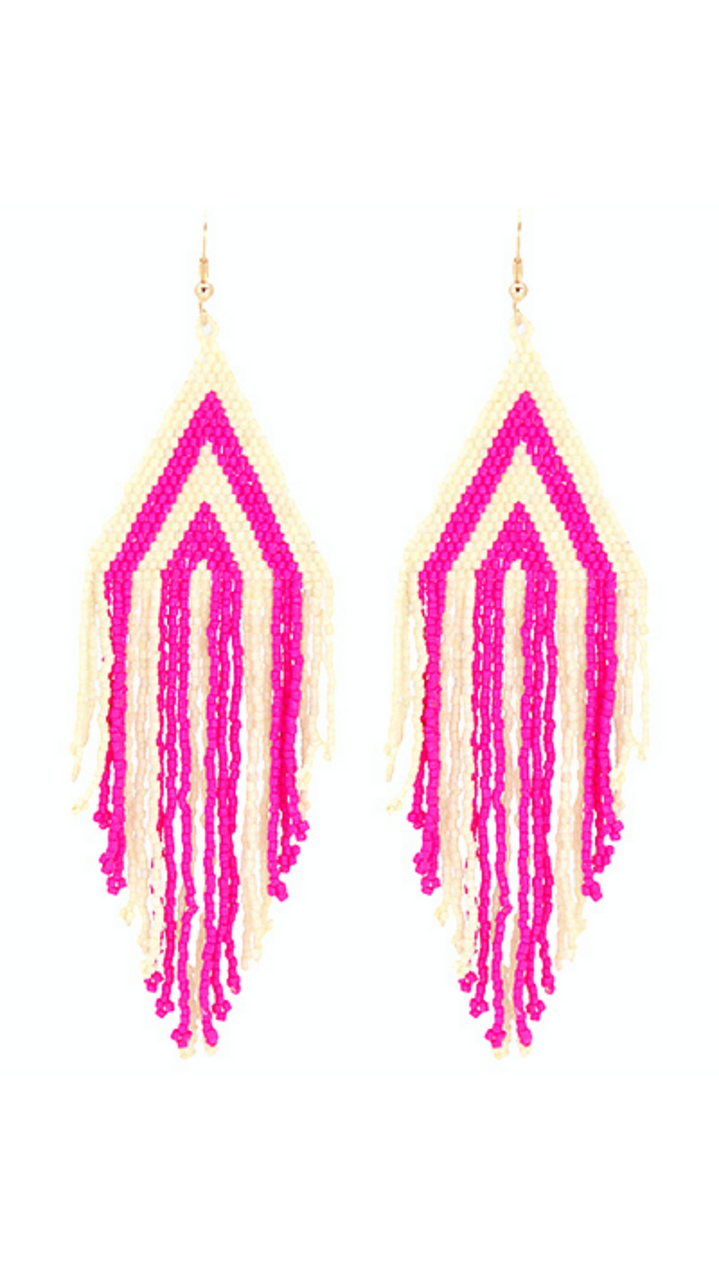 CABO VIBES BEADED FRINGE DANGLE EARRINGS