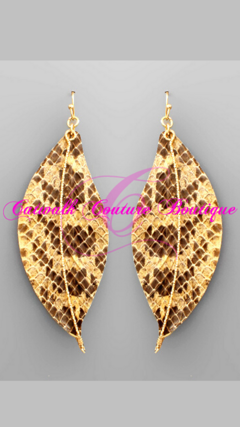 JEWELED LEATHER SNAKE DANGLE EARRINGS