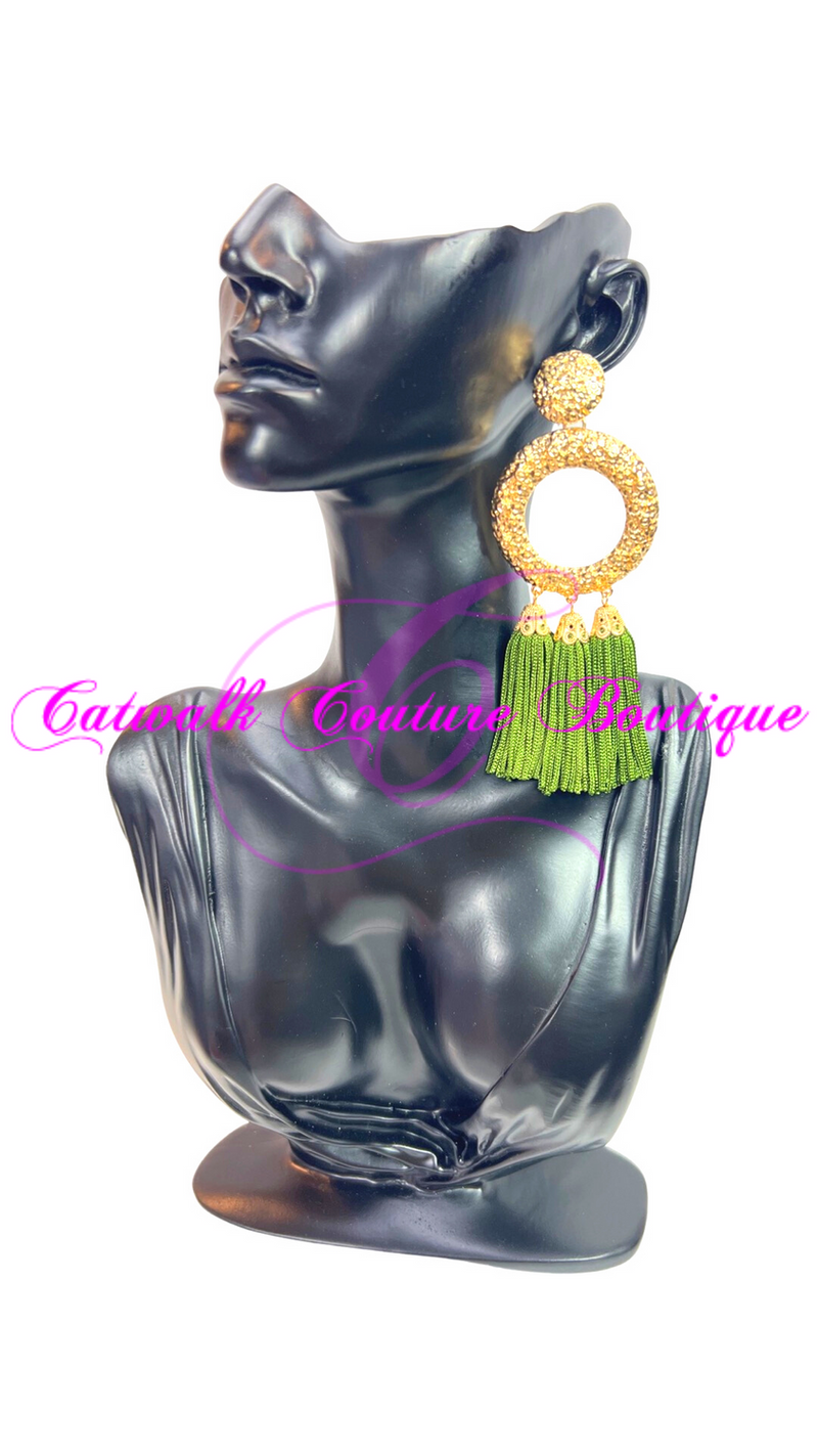 NUGGET DOOR KNOCKER TASSEL EARRINGS