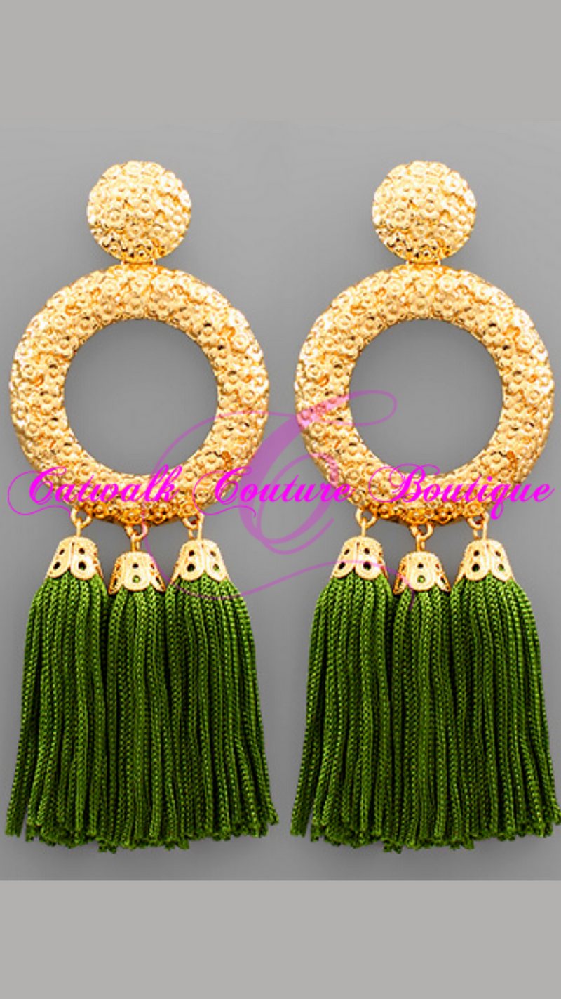 NUGGET DOOR KNOCKER TASSEL EARRINGS