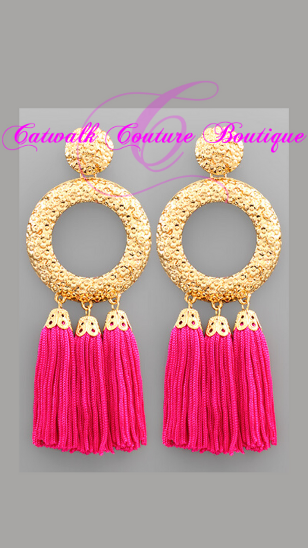 NUGGET DOOR KNOCKER TASSEL EARRINGS