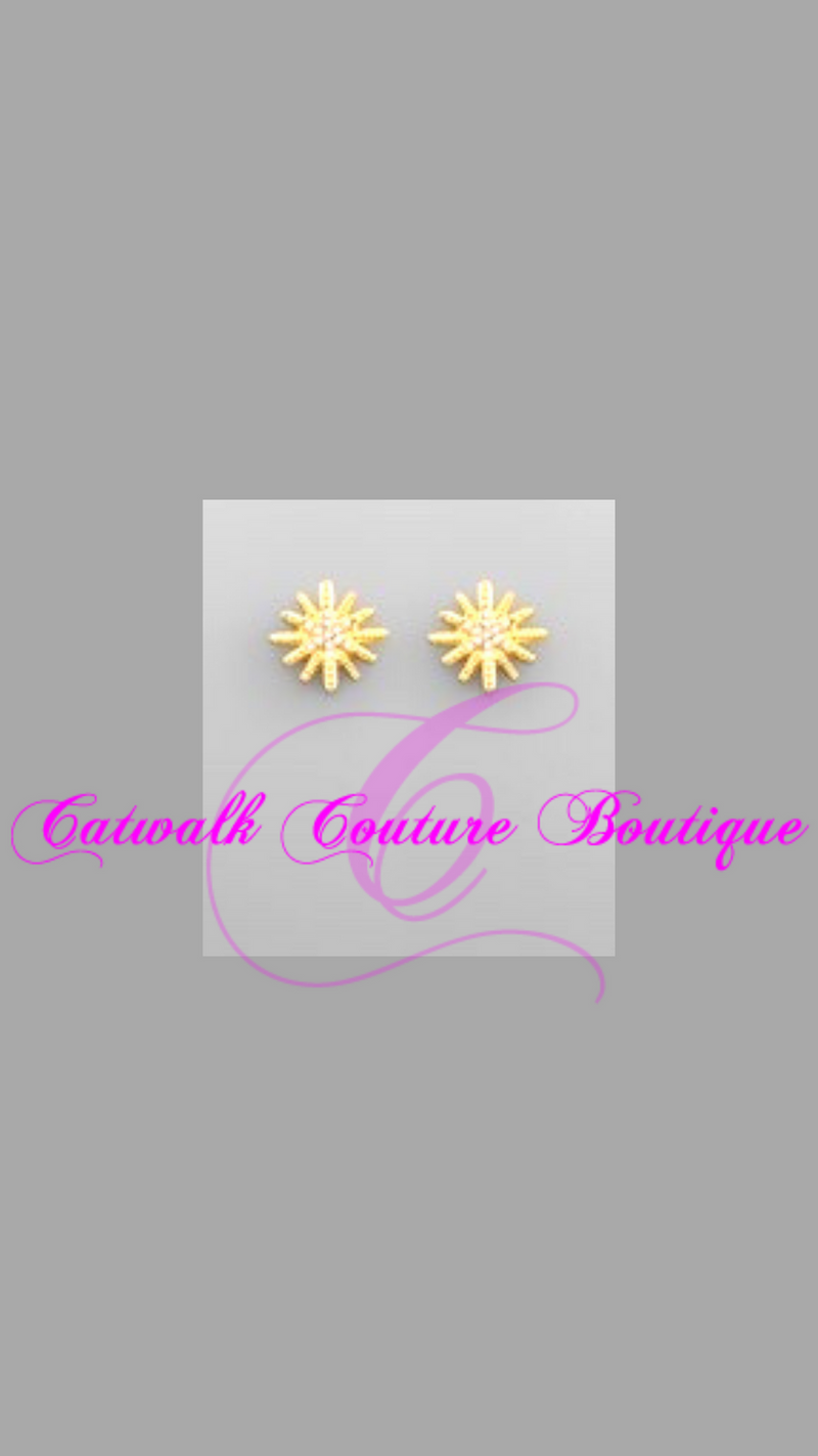 STARBURST DIAL CZ BUTTON EARRINGS